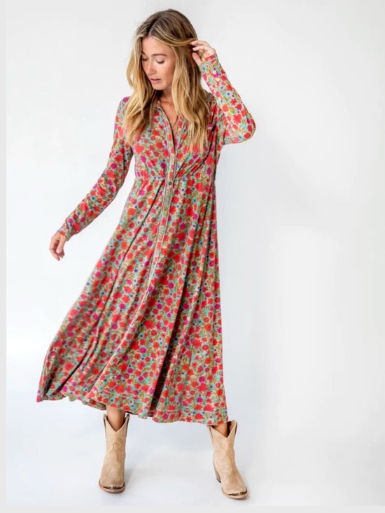 NATURAL LIFE Dresses & Skirts - Natural Life Boho Floral Maxi Shirt Dress 100% Cotton Western Neon size L nwot